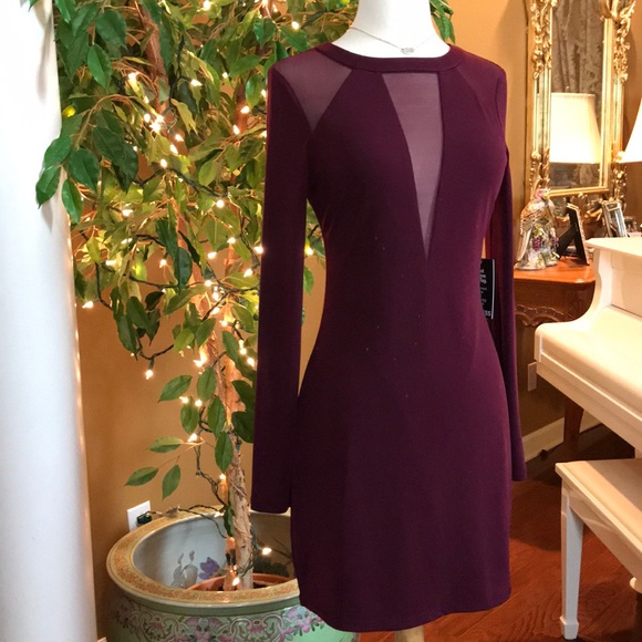 NWT EXPRESS WINE COLORED DRESS SHEER SHOULDERS SM - Picture 5 of 8